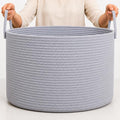 OrganiHaus Round Toy Basket & Blanket Basket, Cotton Rope 20x13" | Full Gray - Round Cotton Rope Basket, 20x13"