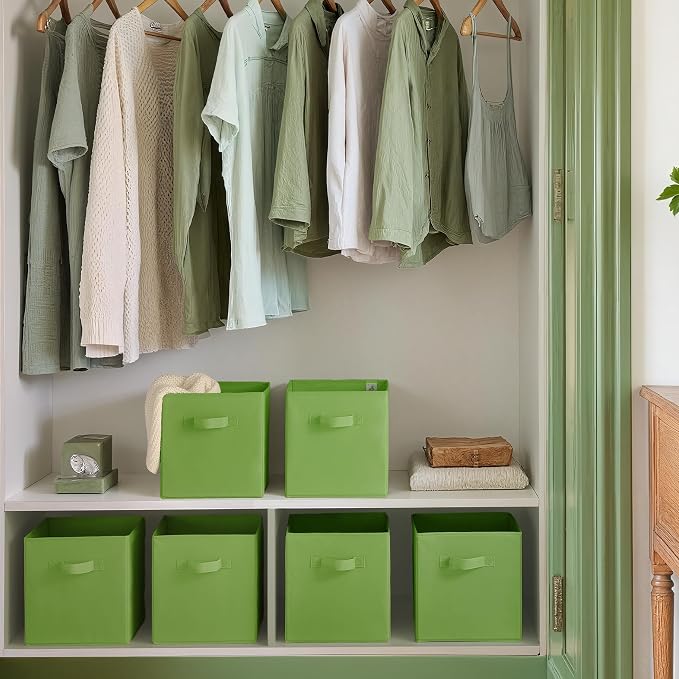 Cupic Cupid 11 Inch Storage Cube, Fabric Cube Storage Bin with Handles, Storage Cube Organizer for Clothes and Toys, Collapsible Cube Bins for Closet, Shelves, Nursery, 6-Pack, Green