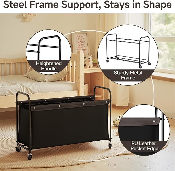 StorageWorks Toy Box with Wheels for Kids, 135L Large Toy Storage Chest and Organizer, 23" Metal Toybox with 360° Swivel Wheels for Bedroom, Kids Room, Stuffed Animal Storage, Black
