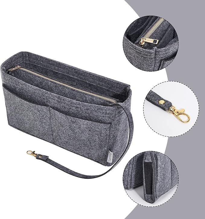 Vercord Felt Organizer Insert For Purse Handbag Tote Bag In Bag Inside Shaper Divider Neo Dark Grey Slender Medium