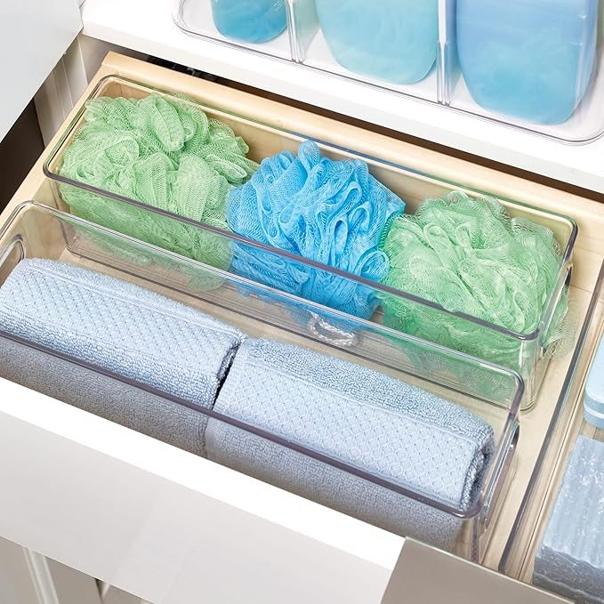 iDesign Stackable Fridge Bin with Handles, Set of 2, Clear | Ideal for Freezer or Pantry, Made in USA