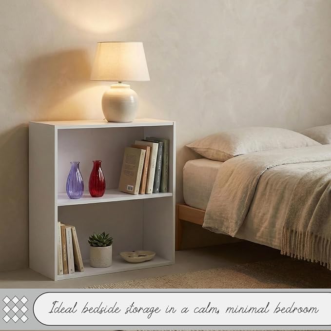 Kings Brand Furniture White Wood 2-Tier Shelf Bookcase Storage Organizer