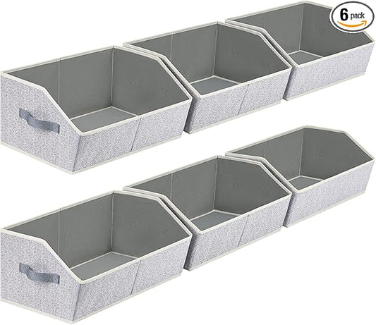 Homsorout Closet Organizers Bins 6 Packs - Large Closet Shelf Organizer with Handles, Fabric Trapezoid Storage Bins, Collapsible Storage Cubes for Clothes, Towels, Light Gray