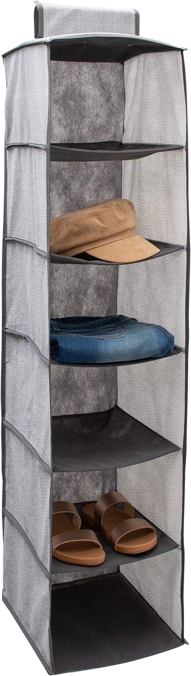 Simplify 6 Shelf Hanging Closet Organizer, Space Saver, Sweater & Clothing Shelves, Breathable Material Keeps Away Dust & Odors, Grey (26606-GREY)