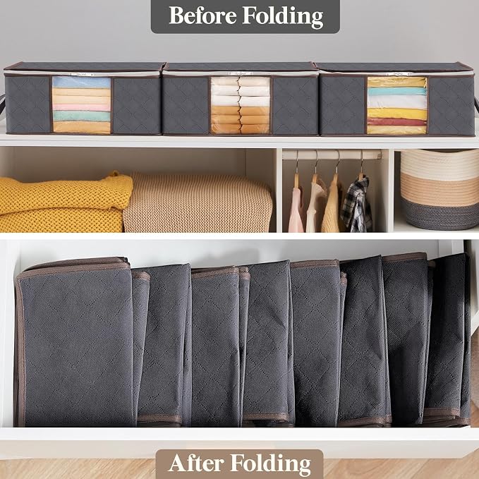 Lifewit 3 Pack 35L Clothes Storage Bins with Lids, Foldable Blanket Storage Bags with Zippers, Clear Window and Reinforced Handles, Closet and Organization for Clothing, Sweater, Comforter, Bedding