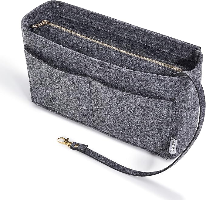 Vercord Felt Organizer Insert For Purse Handbag Tote Bag In Bag Inside Shaper Divider Neo Dark Grey Slender Medium