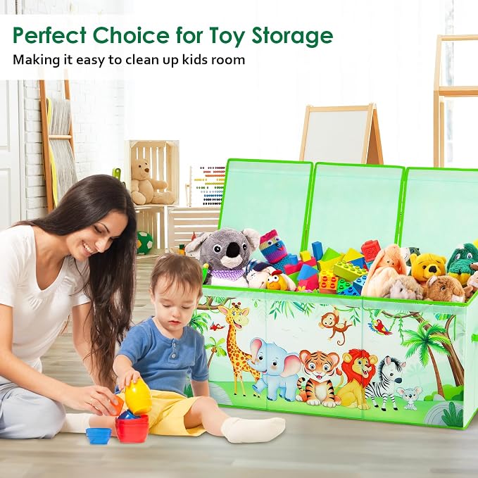 Large Toy Box Chest Organizer with Flip Lid for Kids, Collapsible Oxford Toy Storage Box with Handles for Boys Girls, Sturdy Waterproof Storage Organizer for Bedroom Playroom Nursery, 37.7×12.5×15.7''
