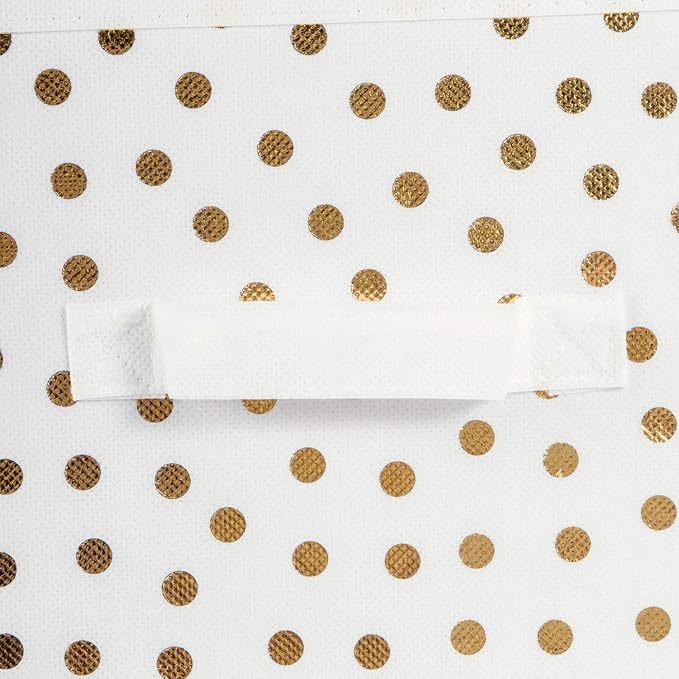 DII Non Woven Polyester Storage Bin, Polka Dot, White & Gold, Small Set of 4 (Pack of 6)