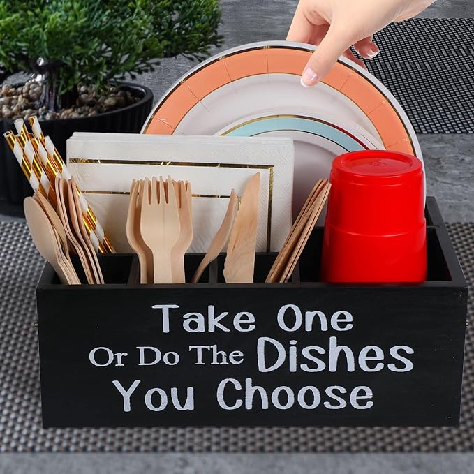 Small Paper Plate Holder,Utensil Caddy Organizer for Countertop
