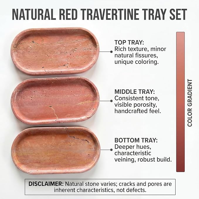 YKAJO Rosso Levanto Red Oval Marble Tray, 11.8x5.9 Perfume Organizer Dish | Honed natural stone; holds jewelry, rings, keys, candles, trinkets; for dresser, nightstand, bath counter