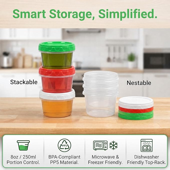 EONJOE 8oz Small Plastic Freezer Food Containers with Lids, 1 Cup, 6pcs | Airtight & BPA-free for fresh food. Dishwasher/freezer safe, perfect for daily meal prep, portion control,snacks on-the-go.