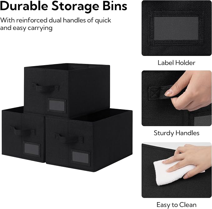 GRANNY SAYS Closet Storage Bins, Fabric Storage Baskets for Clothes, Collapsible Storage Boxes with Handles, Black, Medium, 3-Pack