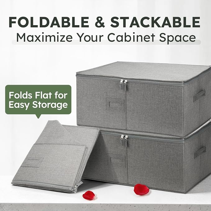 LotFancy Stemware Storage Container for Moving, Hard Shell, Wide Wine Glass Storage Box with Dividers & Handles, Stackable, Foldable Crystal Glassware Case, 21”x15.5”x10”, Grey