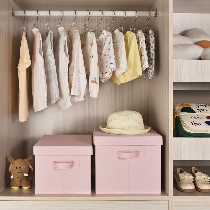 GRANNY SAYS Storage Bins Fabric, Large Storage Bins with Lids, Collapsible Storage Box Closet Shelf, Decorative Storage Baskets for Organizing Bedroom Dorm Nursery, Pink, 3-Pack