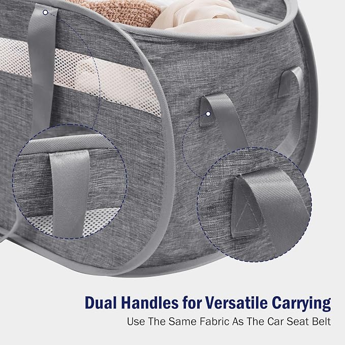 Collapsible Laundry Baskets, Foldable Tear Proof Pop Up Hamper with Reinforced Carry Handles, Durable Laundry Hamper for Home, Laundry, Bathroom, Dorm or Travel (Grey,2 Pack)