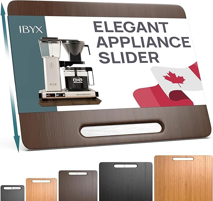 Ibyx Elegant Appliance Slider - Sliding Tray for Coffee Maker & Heavy Kitchen Appliances, Easy Slide, Made of Premium Bamboo, Space-Saving Kitchen Organizer, 40 lb Capacity, Brown - 13 x 10.5 Inch