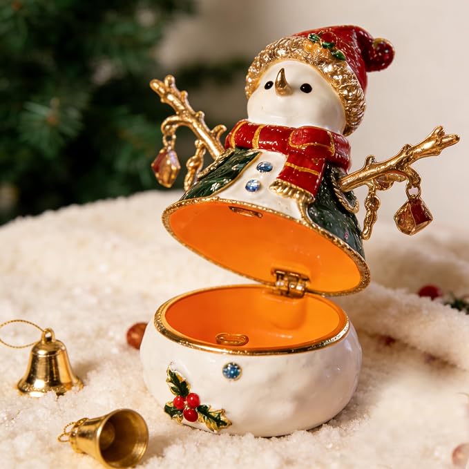 Christmas Ornament Trinket Box Jewelry Box Hand Painted Decorative Box with Hinged Lid Ring Earring Holder Holiday Figurine Collectible