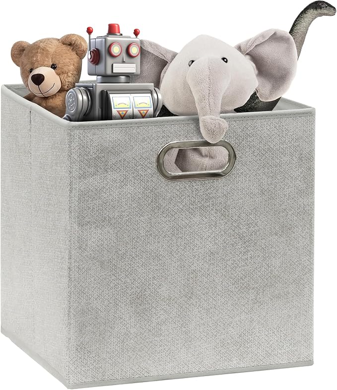 Simple Houseware 11-Inch Collapsible Fabric Cube Storage Bin with Handles, Printed Design, 6 Pack, Gray