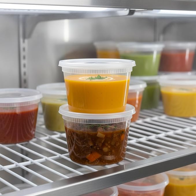 BluShine Deli Containers with Lids, Plastic Food Storage Containers | 16 oz, 32 sets Plastic Deli Food Storage Containers with Airtight Leak Proof Lids, Reusable, Microwave and Freezer Safe