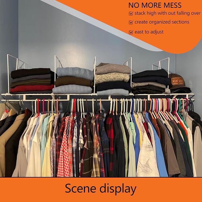 shelf dividers, create 40% more closet space, 10 Pack,12 inch wire shelf dividers, closet organizers and storage, supremely sturdy, closet shelf organizer, Will not break，closet dividers, White