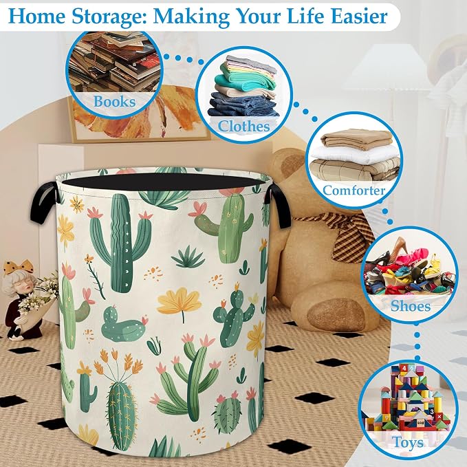 Groovy Cactus Flower Laundry Basket Collapsible Laundry Hamper, Oxford Cloth Storage Bin for Room/Bathroom/Bedroom/Dormitories 16" X 20.8"