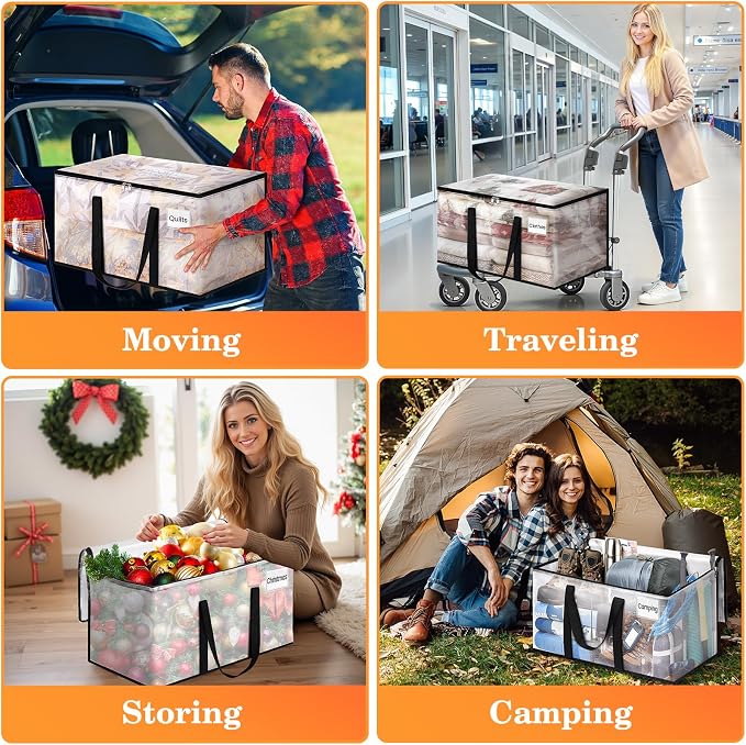 Extra Large Heavy Duty Moving Bags, Storage Bags with Strong Zippers & Handles, Packing Bags for Moving Essentials, Ideal Storage Tote for Home, Dorm & Storage Solutions, 125L 6 Packs Clear