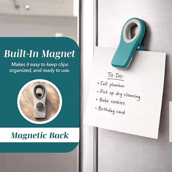 COOK WITH COLOR Bag Clips with Magnet- Food Clips, Chip, Bag for Food Storage with Airtight Seal Grip for Bread, Snack and Food Bags (Teal and Mauve, Pack of 10)