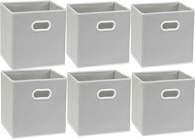 Simple Houseware Foldable Cube Storage Bins with Handles, 11-Inch, Gray, 6-Pack, Fabric Cubes Organizer for Closet or Shelves