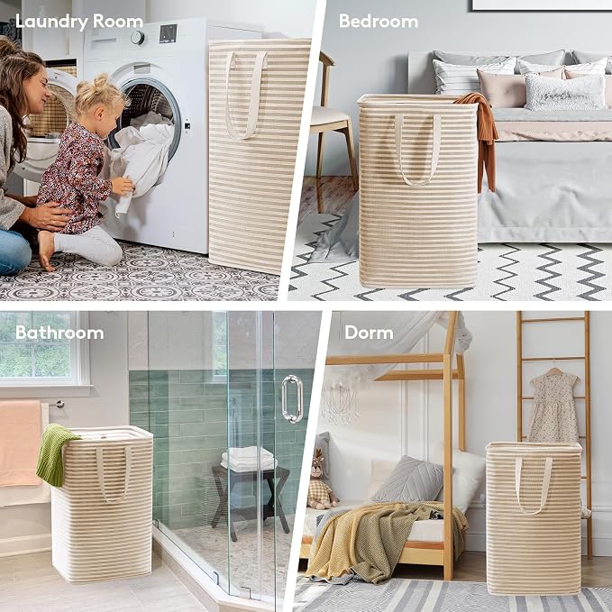 Lifewit 1 Pack Laundry Basket 80L Each, Collapsible Clothes Hamper with Reinforced Handles, Freestanding Waterproof Design for Bedroom and Laundry Room, Beige 80L Total