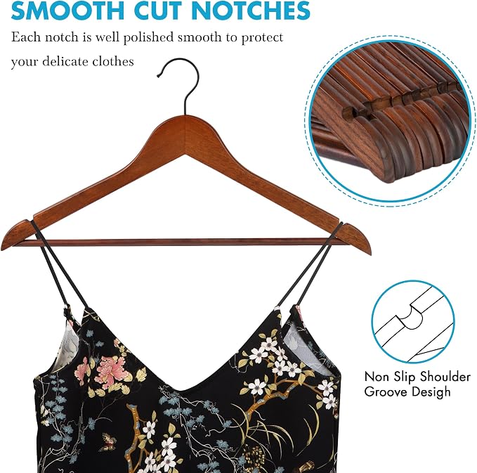 JS HANGER Wooden Hangers 20 Pack - Durable & Slim Coat Hanger - Suit Hanger with 360-Degree Rotatable Hook - Wood Hangers with Shoulder Grooves