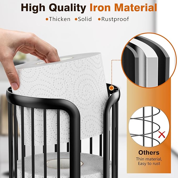 Bunoxea Toilet Paper Holder Stand, Freestanding Toilet Paper Storage,Black | Waterproof Raised Feet,Rustproof,Fit 3 Mega Rolls,No Drilling No Assemble,Minimalistic Storage,Space-saving Renter Friendly