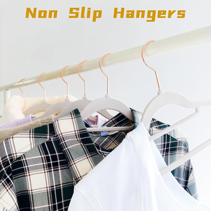 Gray Velvet Hangers 30 Pack - Rose Gold Hook, Space Saving Non-Slip Clothes Hangers, 16.5 Inch with Tie Bar for Coats,Sweater,Jackets,Dresses, Shirts, Suits & T-Shirts