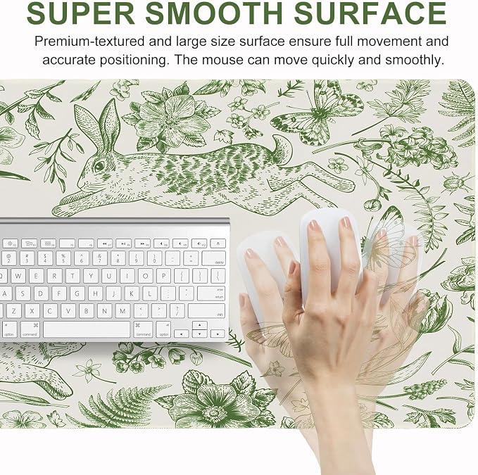 L-SPOUTTO Green Floral Desk Mat for Keyboard and Mouse,XXL Gaming Mouse Pad | Large 35.4x15.7in Non-Slip Rubber Base Keyboard Pad Waterproof Desktop Mat for Laptop Computer Work Home Office
