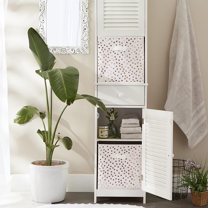 DII Non Woven Polyester Storage Bin, Polka Dot, White & Copper, Large Set of 2