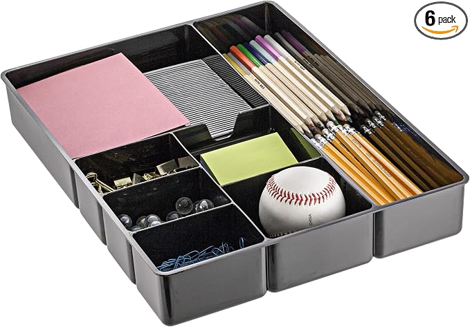 Officemate Deep Drawer Organizer Tray, 8 Compartments, 2 1/4" H x 15 1/8" W x 11 1/2" D, Black (Pack of 6)