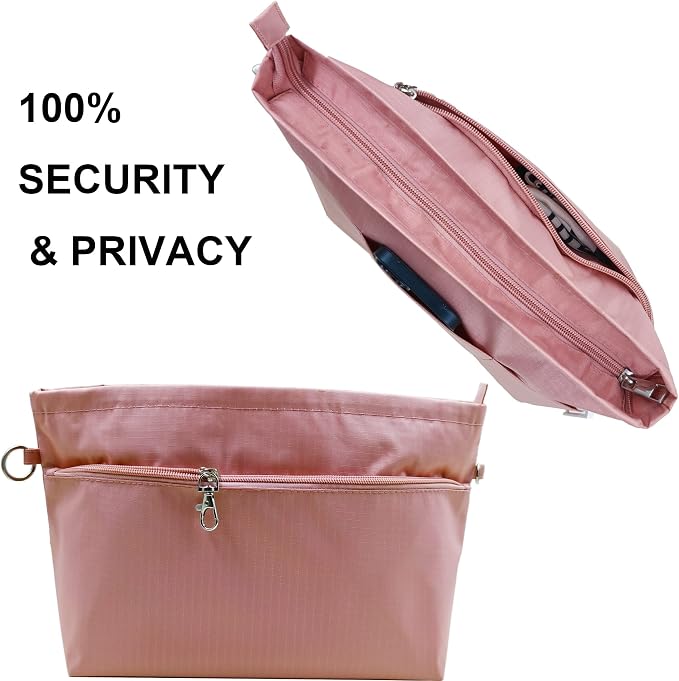 Handbag Tote Purse Organizer Insert, Large, Pink | Bag Divider Liner Shaper Separator in Bag with Zipper, 11 Pockets Compartments