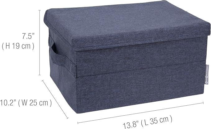 Bigso Box of Sweden Soft Foldable Polyester Storage Box with Lid and Handles for Closets and Rooms - Collapsible Organizer for Clothes and More - 10.2in x 13.8in x 7.5in - Small - Blue