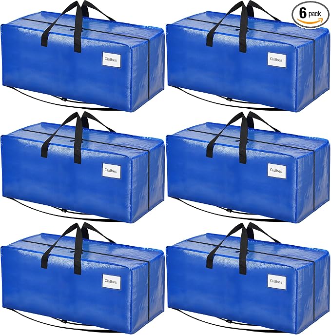BAGAIL Heavy Duty Moving Bags with Strong Handle, Extra Large Moving Boxes, Storage Tote for Clothes, College Moving Supplies(Blue, Backpack, 6 Pack)