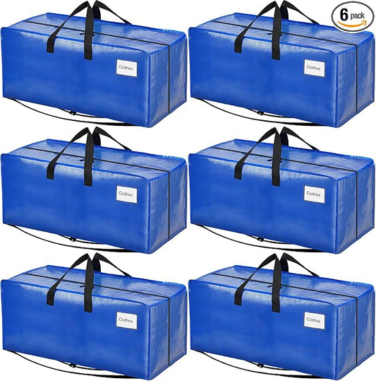BAGAIL Heavy Duty Moving Bags with Strong Handle, Extra Large Moving Boxes, Storage Tote for Clothes, College Moving Supplies(Blue, Backpack, 6 Pack)