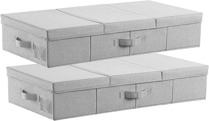 VEVOR Under Bed Storage with Lids, 31.7 x 15.9 x 6.1 Inch, 48L Large Underbed Clothes Storage Containers, Low Profile Gray Under Bed Drawer Shoe Organizer Bins Box for Blanket Shoe Bedroom, 2 Pack