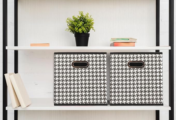 Household Essentials Fabric Storage Bins 6 Piece Set, Houndstooth White and Black (Pack of 6)