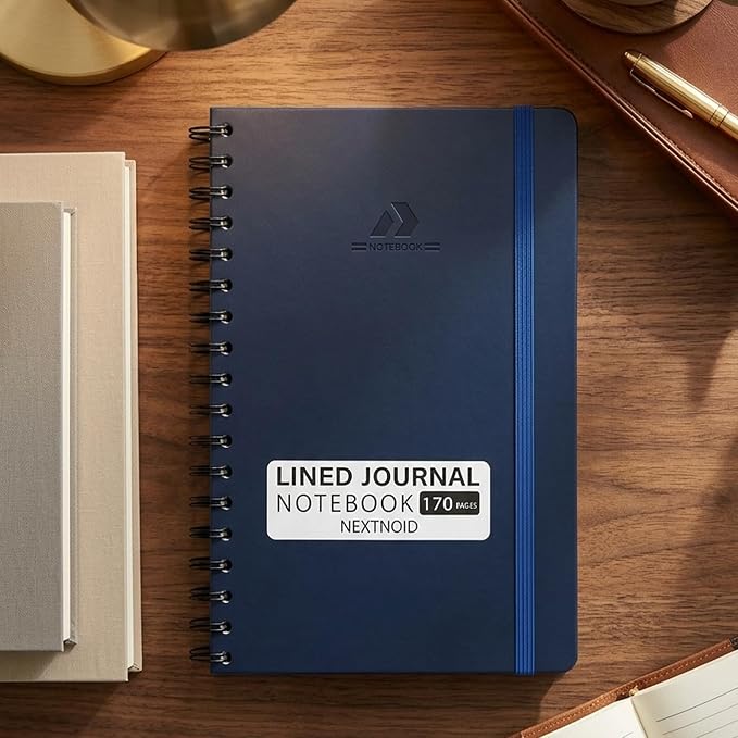 Nextnoid Lined Spiral Notebook Journal For Women & Men - A5(5.8" x 8.3") 170 Pages, Hardcover Notebooks for Work & Note Taking, College Ruled Journals for Writing - Navy