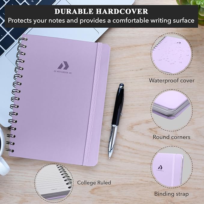 Nextnoid Lined Spiral Notebook Journal For Women & Men - A5(5.8" x 8.3") 170 Pages, Hardcover Notebooks for Work & Note Taking, College Ruled Journals for Writing - Purple
