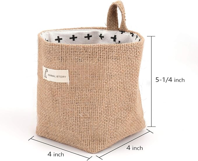 Foraineam 6 Pack Mini Hanging Storage Bag Cotton Linen Decorative Wall-Hanging Basket Organizer Collapsible Box Bin Bags for Wall Door Closet