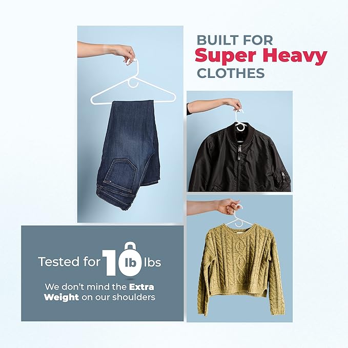 Super Heavy Duty Clothes Hangers 18 Pack – Made in the USA - 10lb Capacity, Thick Plastic Hangers for Pants, Coats, Jackets, Jeans and Adult Clothing – Blue