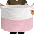 MEGASKET 115L Pink Basket for Organizing, 23.6“x15.7" XXXL Blanket Storage for Living Room, Extra Large Toy Box, Soft Woven Cotton Rope Bin, Decorative Baby Nursery Basket, Girls Pink Room Decor