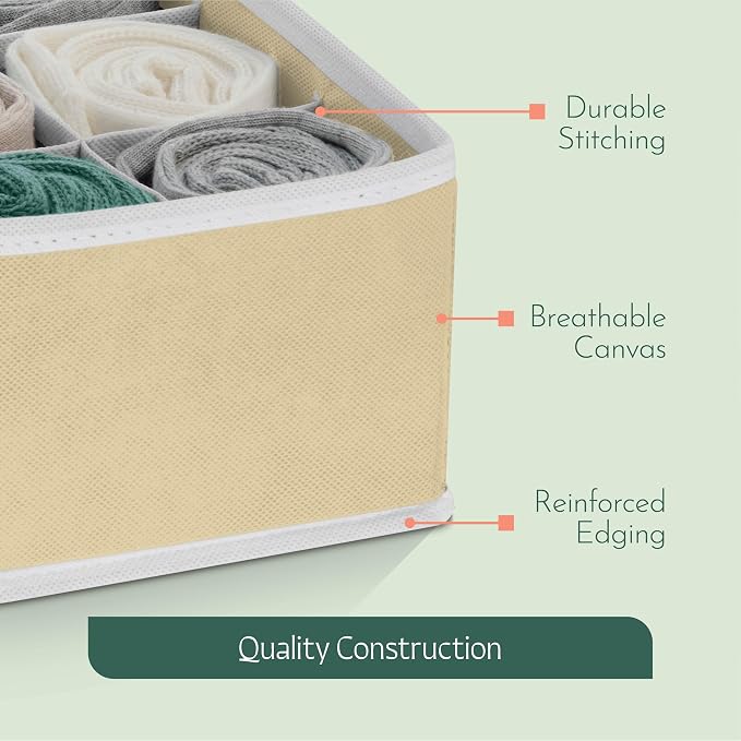 Dresser Organizer, [8 Pk] Beige Fabric Dresser Drawer Organizers (4 Sizes With 90 Slots) Foldable Underwear Drawer Organizer Breathable Bins for Bra, Lingerie, Socks, Scarves, Belt, Tie, Baby Clothes