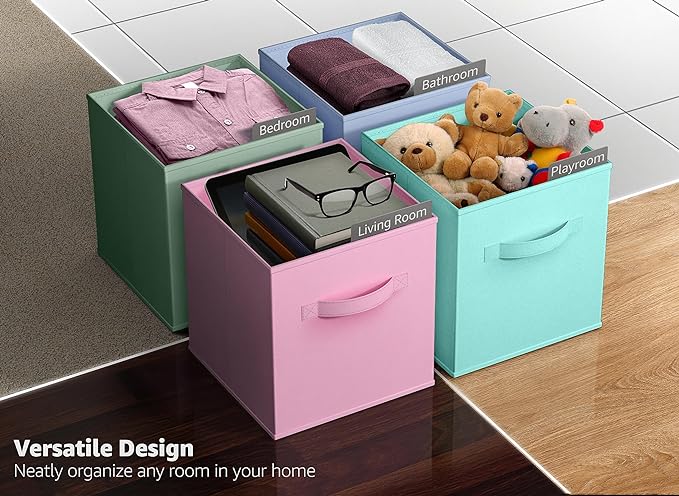 Sorbus Fabric Storage Cubes - 6 Foldable Storage Bins for Organizing Pantry, Cubbies, Toy Box - Clothes Storage & Closet Organizer - 13 Inch Collapsible Cube Baskets for Shelves with Handle