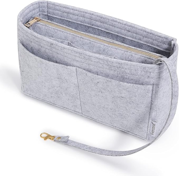 Vercord Felt Organizer Insert For Purse Handbag Tote Bag In Bag Inside Shaper Divider Neo Grey Slender Medium