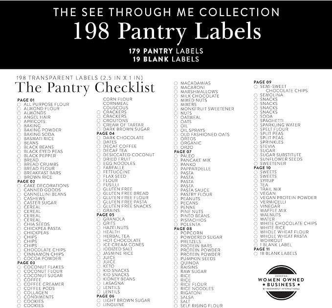 SAVVY & SORTED Pantry Labels for Food Containers, 198 Modern Font Kitchen Labels for Containers on Clear Sticker, Waterproof Scratch Resistant, Organize Pantry Essentials